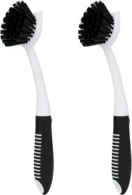 Dish Brush with Handle, 2 Pack Scrub Brushes with Built-in Scraper for Cleaning Kitchen, Pots, Pans and Sink, Scrubber Washing Tools, Black