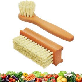 Vegetable Brush Set of 2 - Fruit and Vegetable Brush Scrubber for Food, Potato Scrubber, Mushroom Brush with Comfortable Wooden Handle